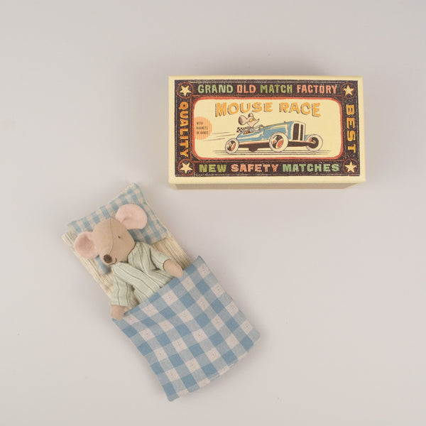 maileg mouse big brother in matchbox (2024) - blue